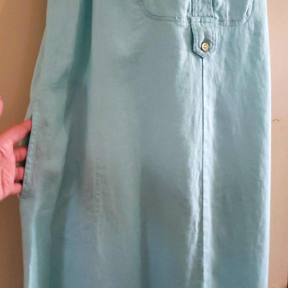 J.jill Love Linen 100% Linen Sleeveless Midi Shift Dress Light Pastel Blue VNeck - Picture 7 of 17